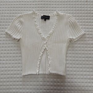 Cotton Candy LA Cream Ribbed Ruffle Blouse